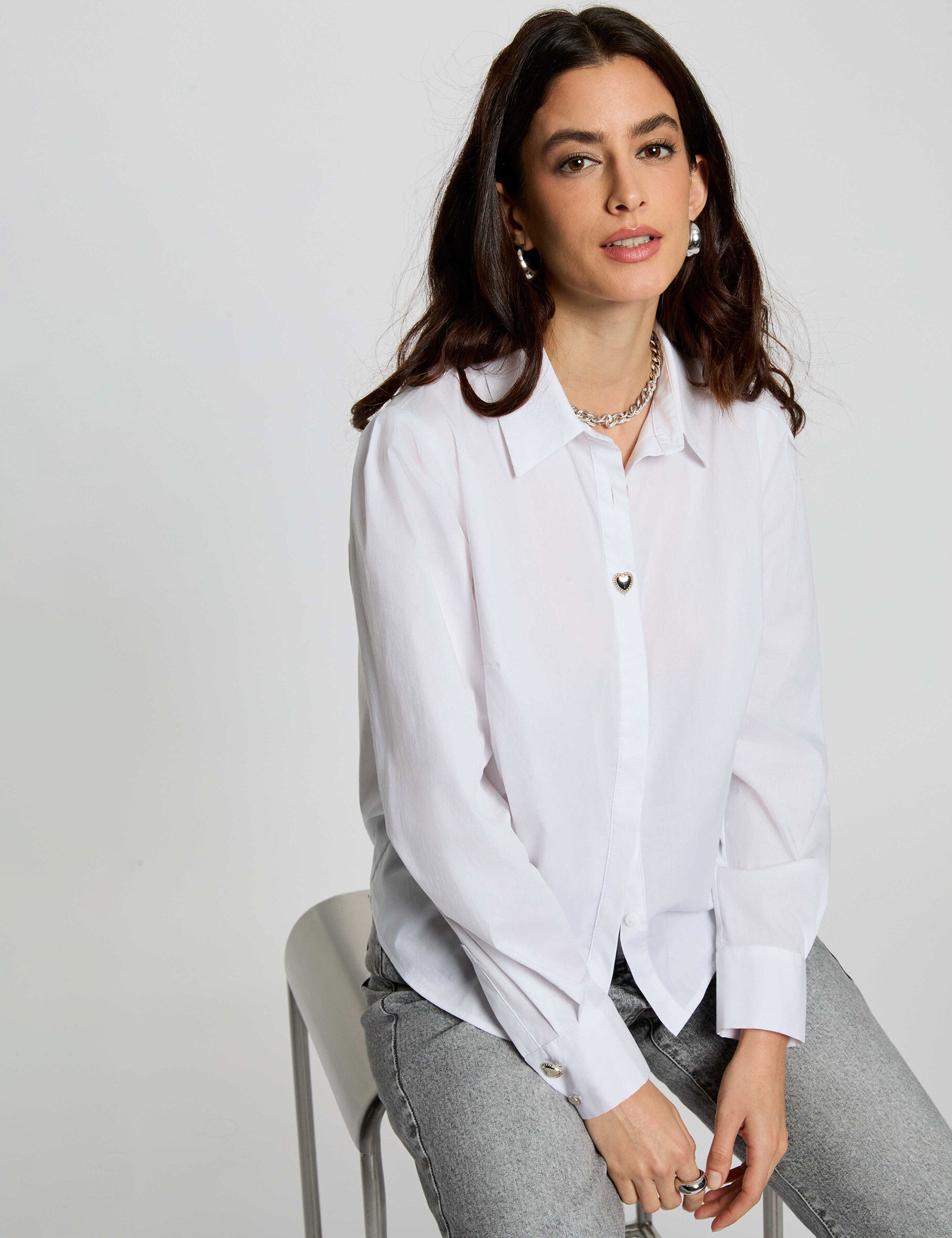Straight Shirt With Notched Collar White Women