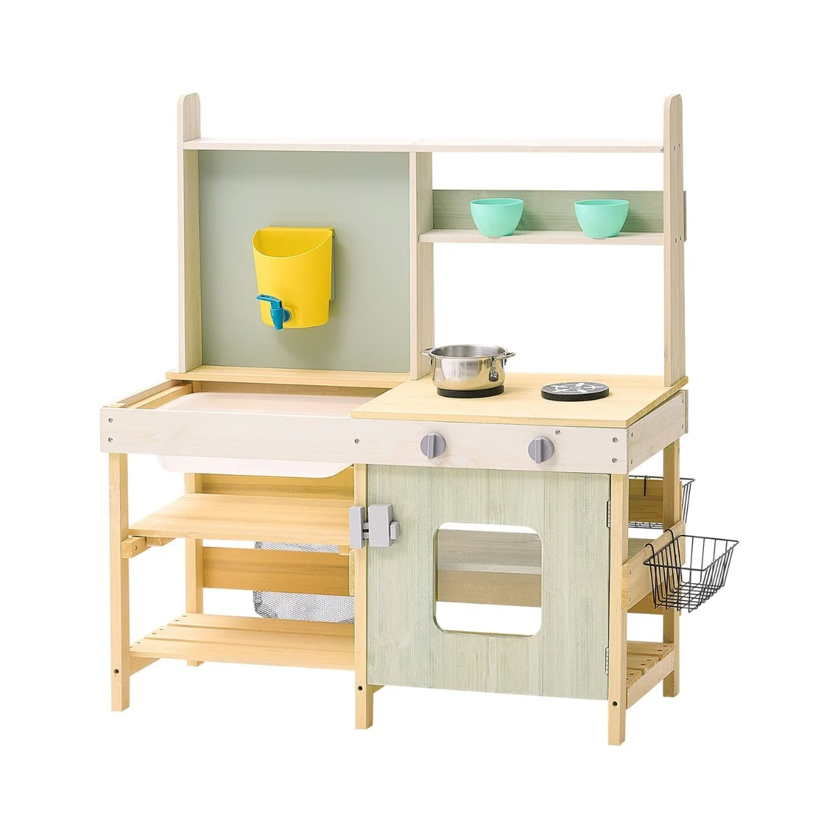 Natural-Green Cedar Wood Outdoor Mud Kitchen Playset with Accessories - 15” D x 35” W x 39” H