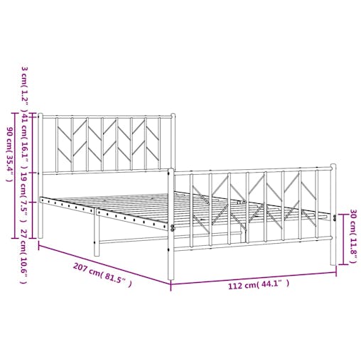 NNEVL Metal Bed Frame with Headboard and Footboard&nbsp;Black 107x203 cm