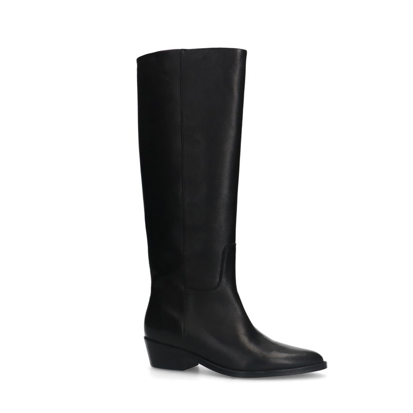 Manfield Zwarte leren hoge laarzen