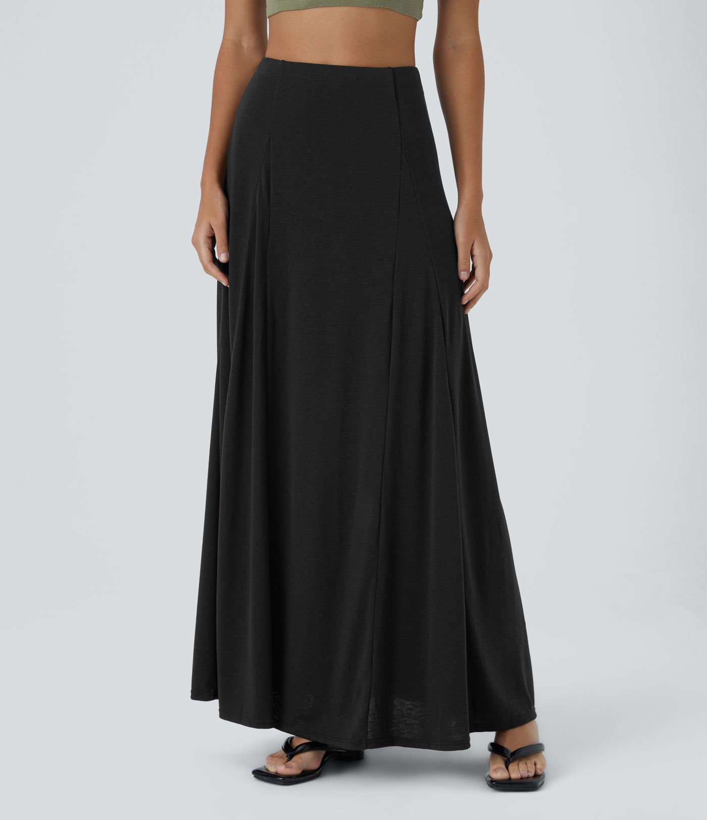 Jupe Évasée Casual Longue Fermeture Éclair Latérale Taille Haute
