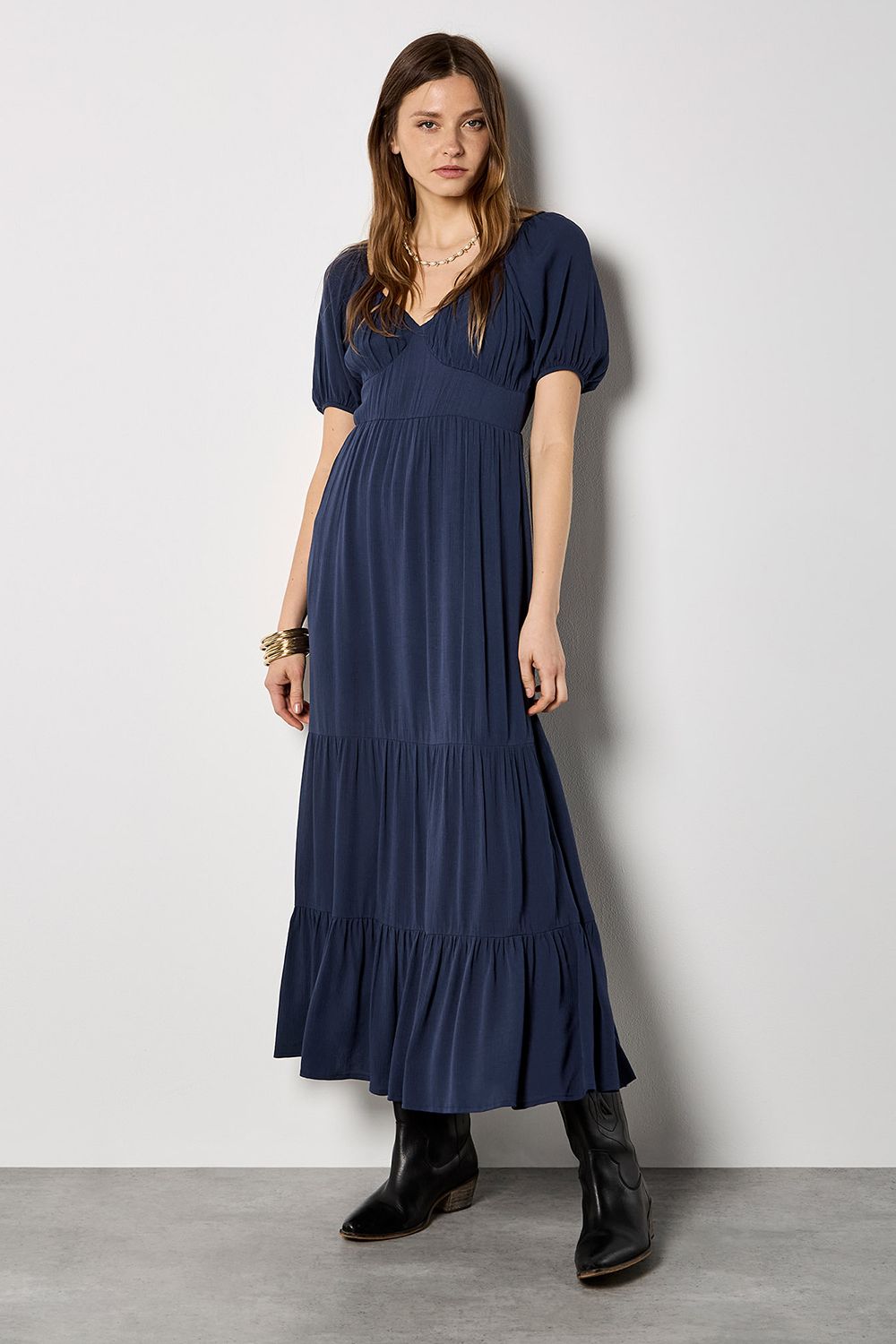 Apricot Crinkle Tiered Maxi Dress