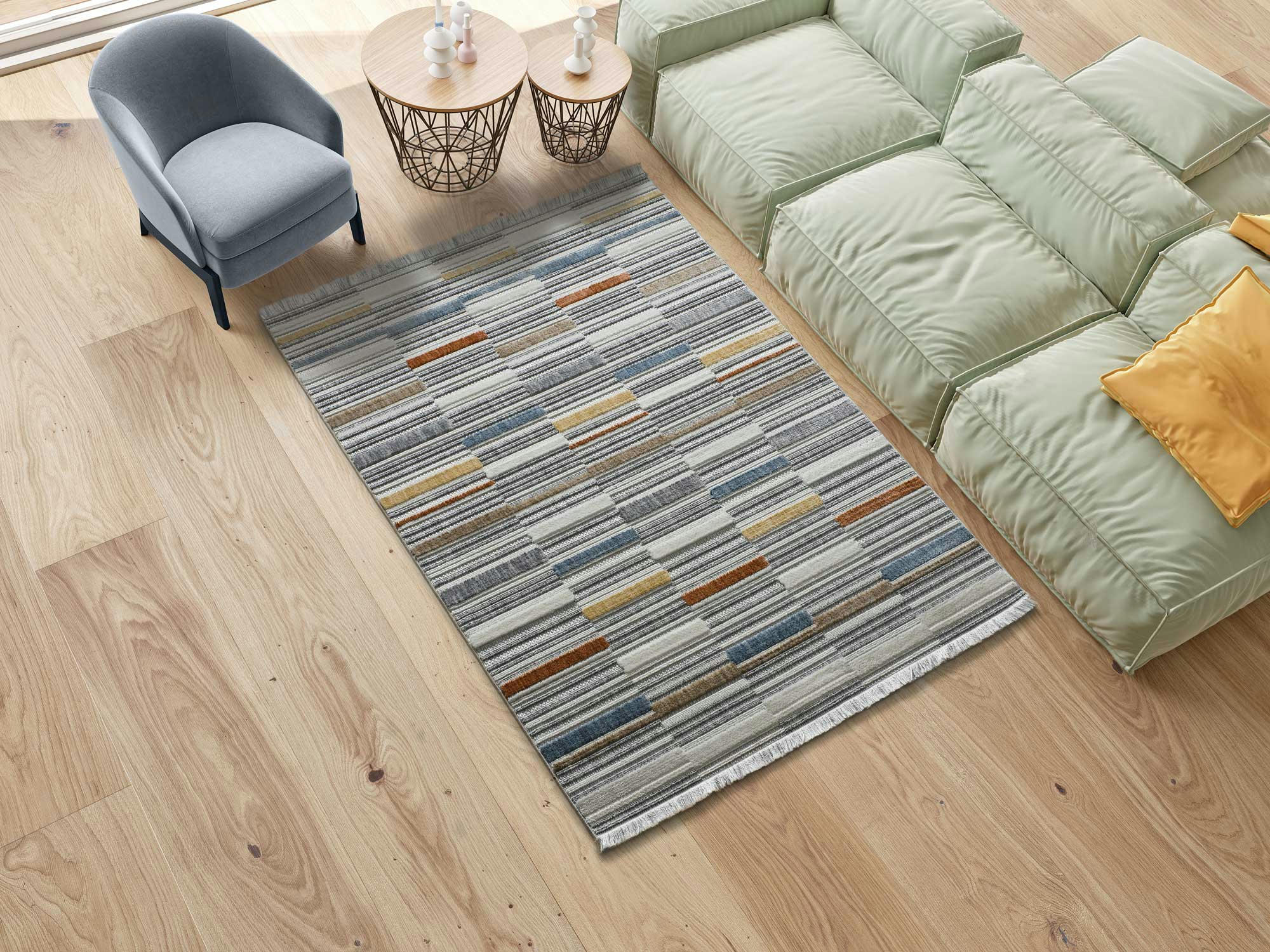 BROADWAY - Tapis géométrique avec relief et franges, multicolore, 77X150 cm