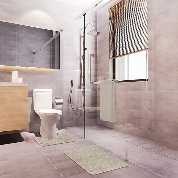 Lot de 2 tapis de bain polyester 50x80cm   50x40cm ecru 50x80cm