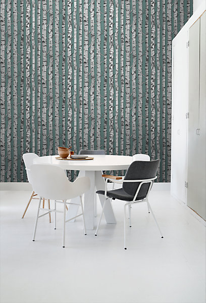 ESTAhome papier peint troncs de bouleau vieux vert grisé et gris chaud clair 53 cm x 10.05 m