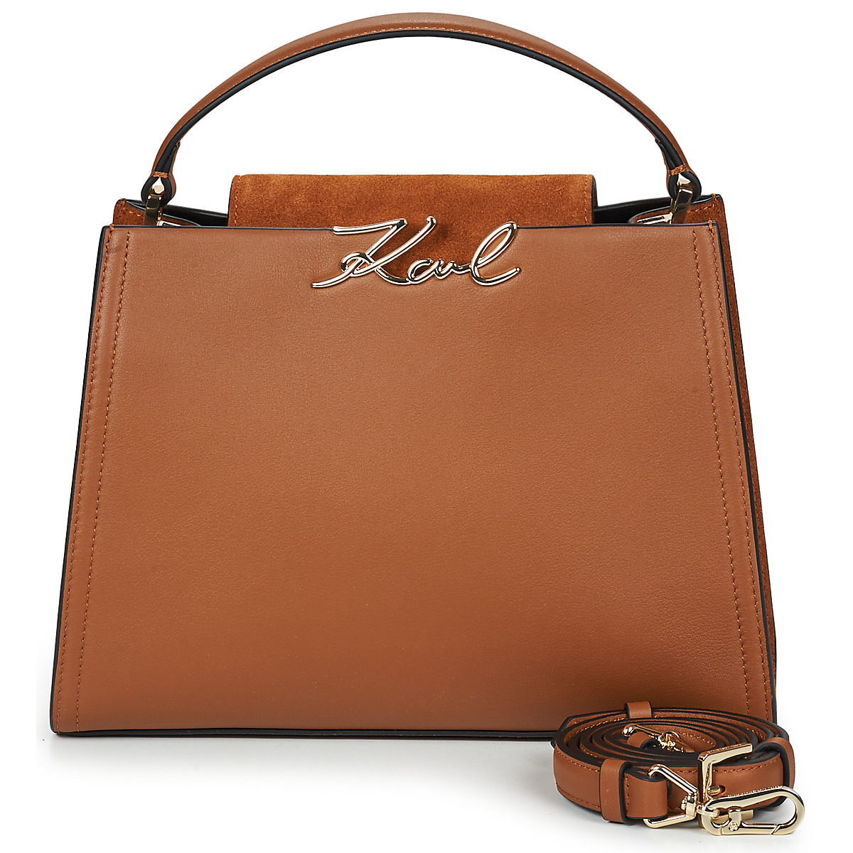 Karl Lagerfeld - K/SIGNATURE MD TOP HANDLE SUED - Cognac