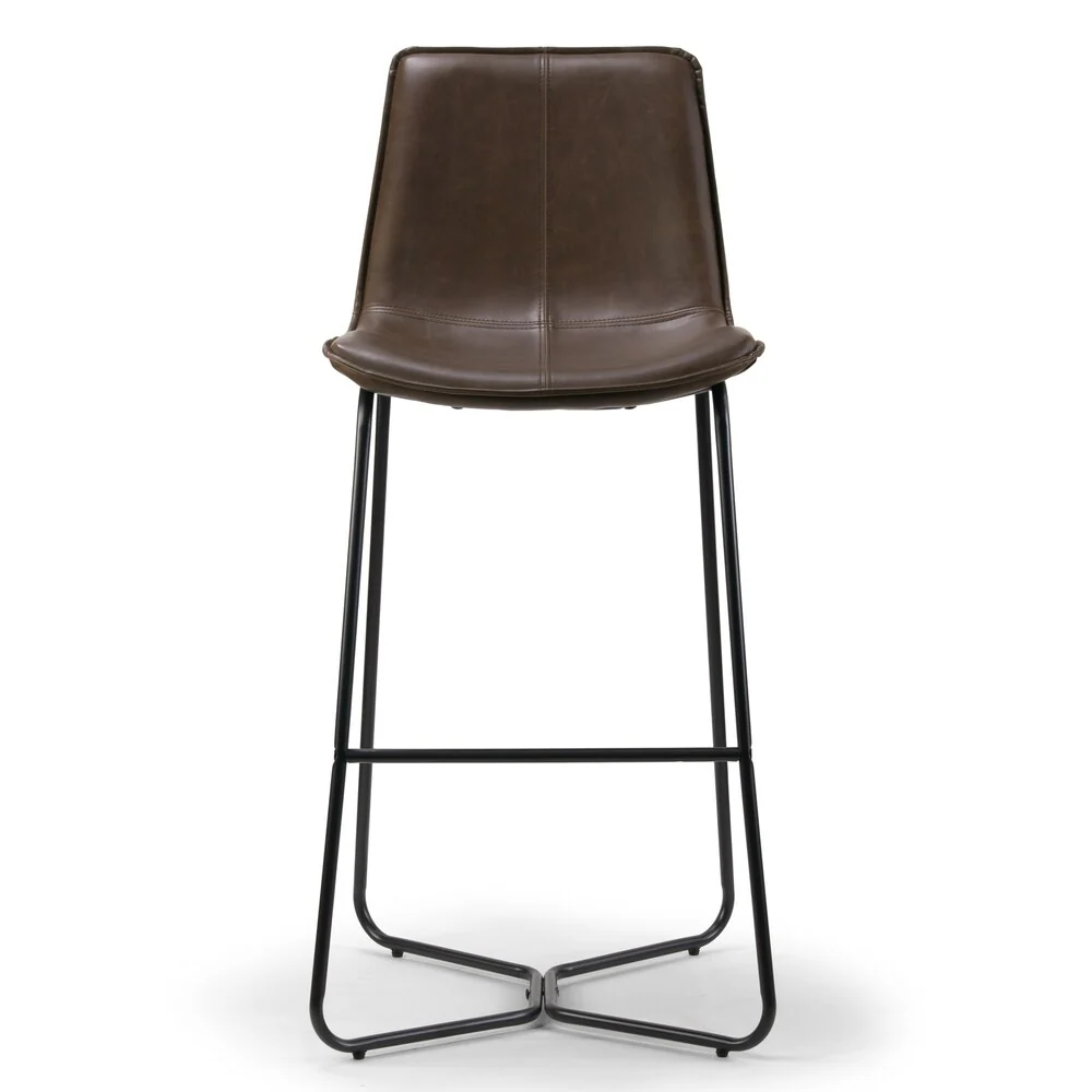 Amery Iron Frame Vintage Brown Faux Leather Bar Stool (Set of 2)