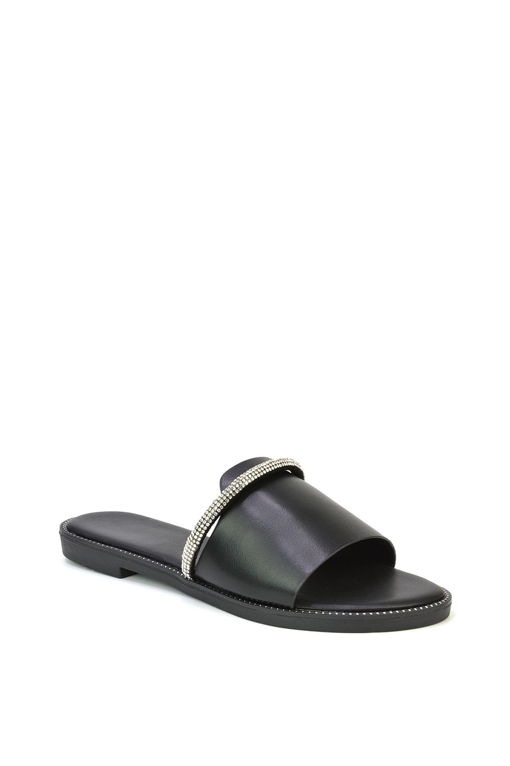 XY London Khai' Flat Sandal Sliders With Diamante Rhinestone Strap