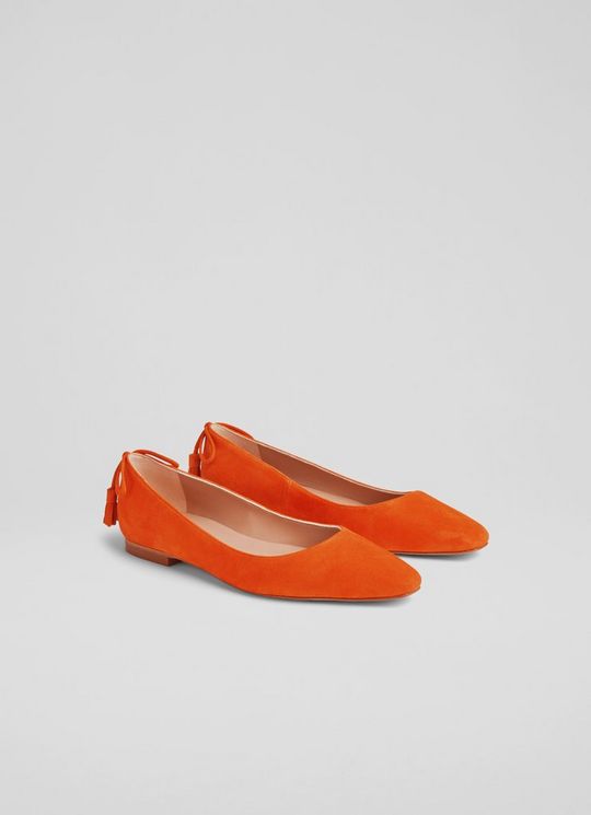 Essie Orange Suede Tassel Point Flats