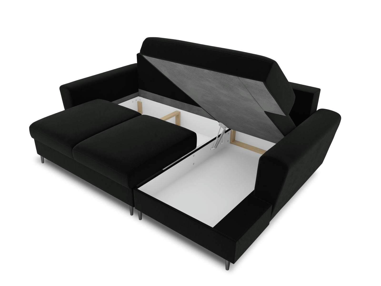 MOGHAN - Canapé d'angle droit convertible 4 places en tissu velours noir