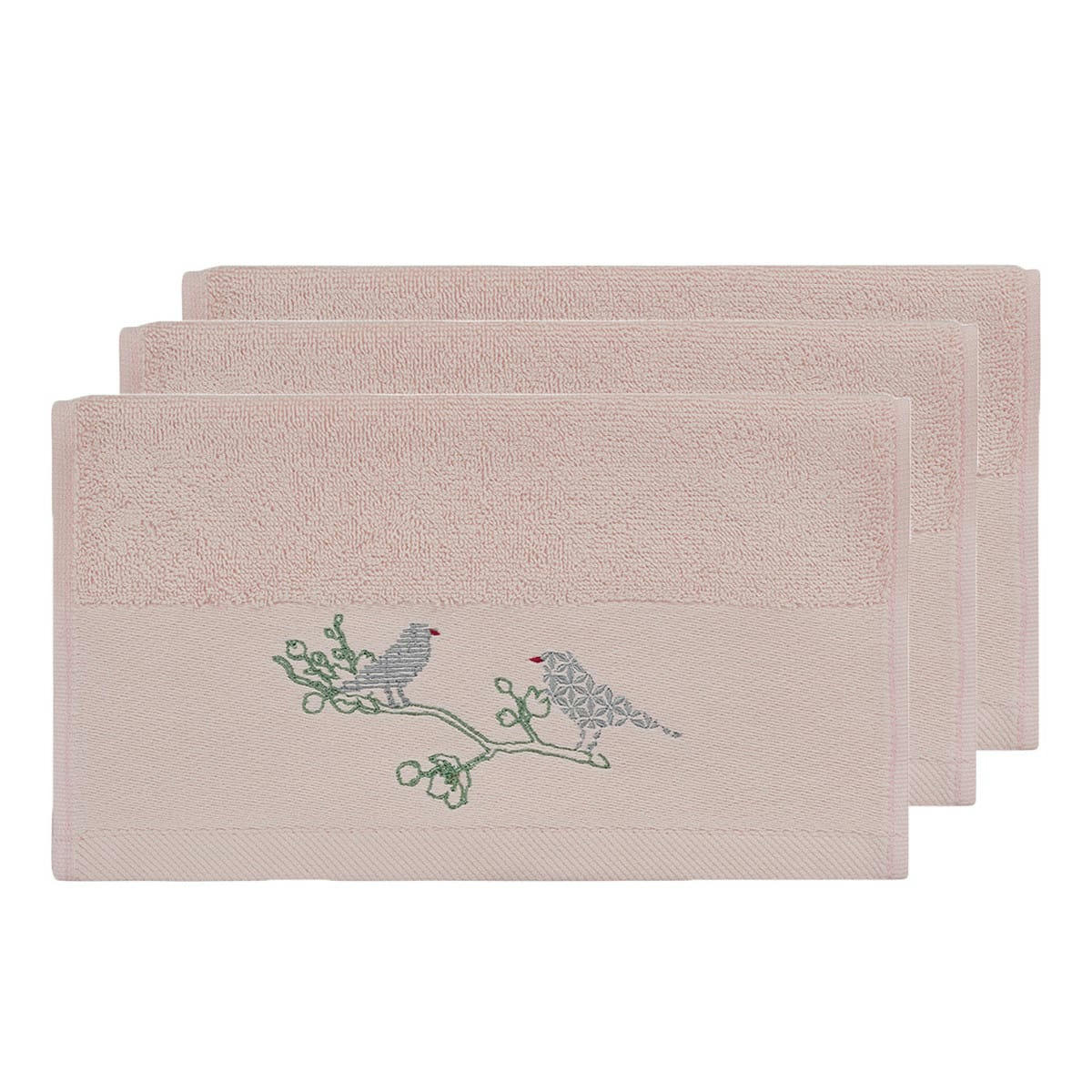 SPRING BIRDS - Lot de 3 serviettes invité en coton Petale 30x50 cm