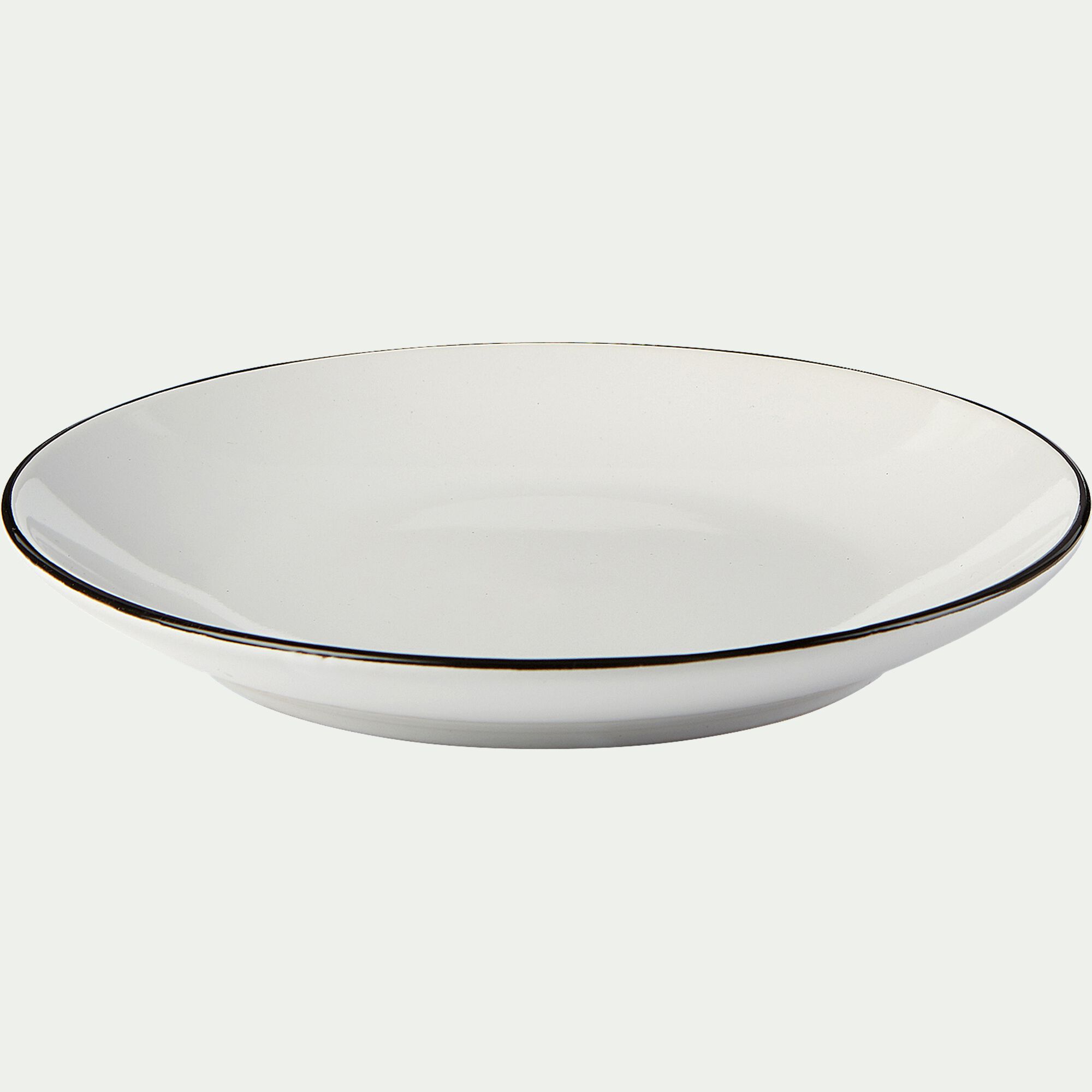 ANNE - Assiette à dessert en grès avec liserai noir D19,2cm - blanc