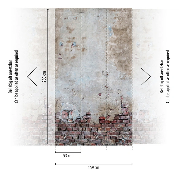 Vliestapete, 3D-Optik, LxB: 159x280 cm, rot-grau