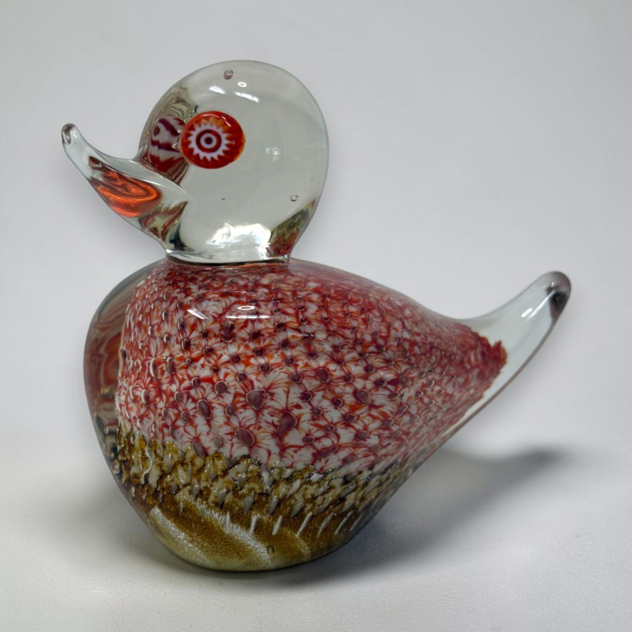 Murano Art Glass Duck Figurine Millefiori Aventurine