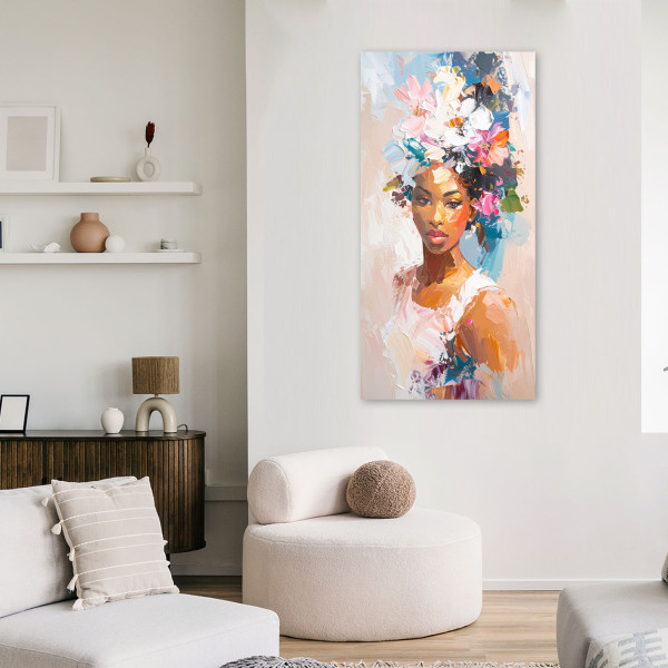 Feeby Obraz do salonu sypialni, Portret kobiety kwiaty abstrakcja 40x80