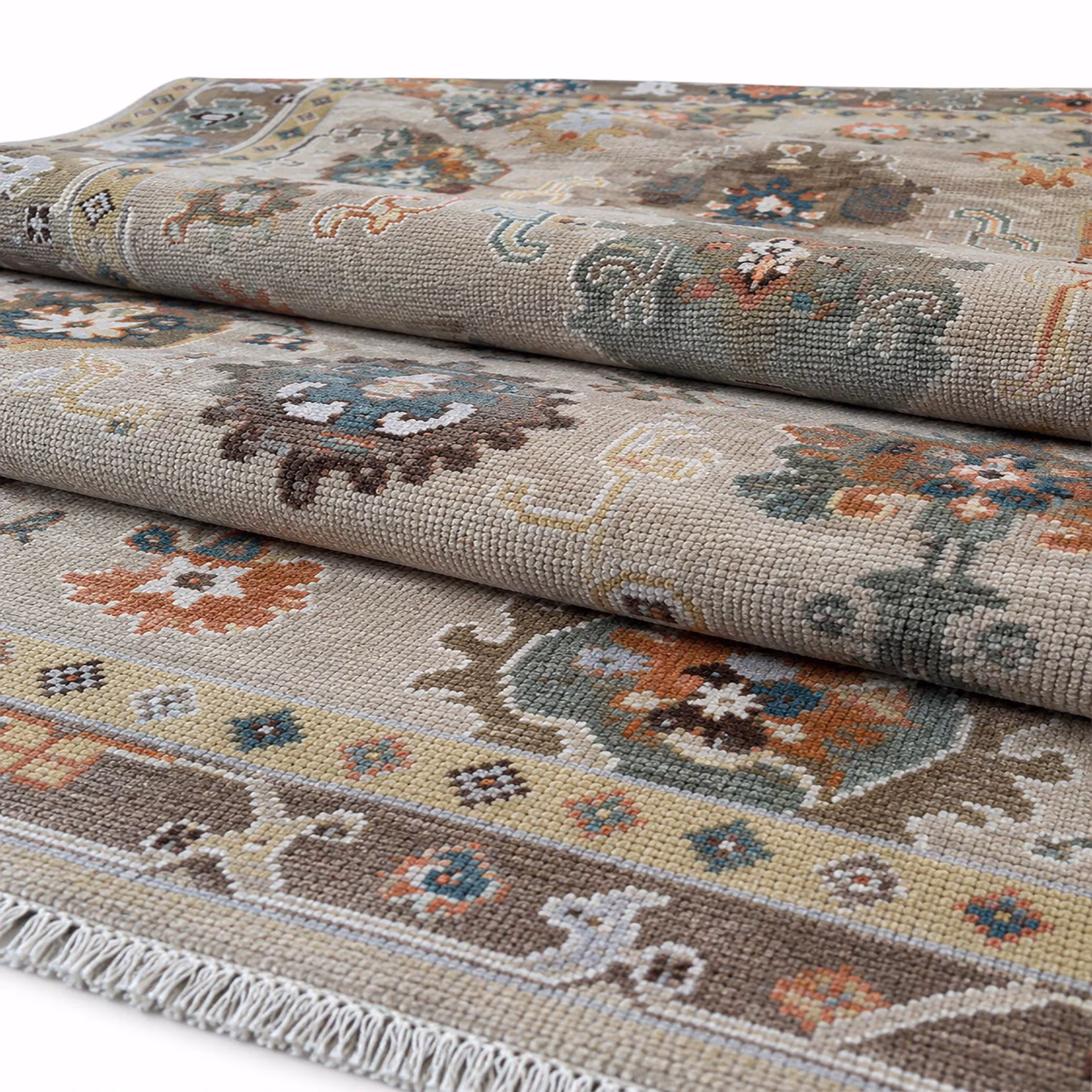 10x14 area rug Neutral Oushak Rug, Taupe Turkish Area Rug, Rust Teal Floral Carpet, Geometric Anatolian Rug Boho Farmhouse Living Room Decor