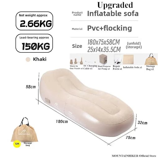 NNEOBA Fast Inflatable Air Sofa Bed Portable Automatic Camping Mattress Khaki