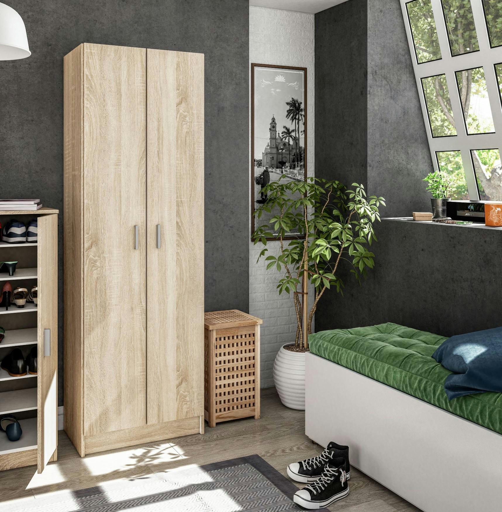 PORTSMOUTH - Armoire polyvalente à 2 portes effet bois chêne