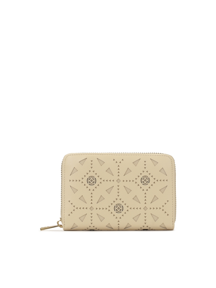 Leather wallet with openwork pattern