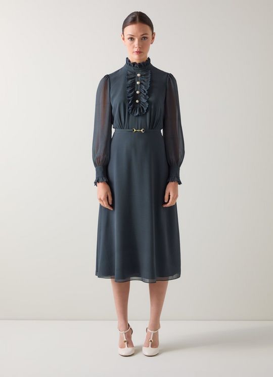 Sadie Midnight Houndstooth Print Georgette Dress