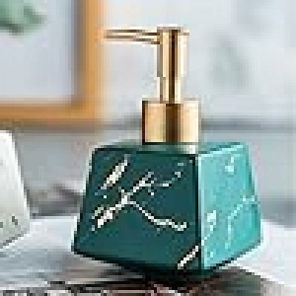 Distributeur de savon 260 ml, en céramique, flacon de lotion rechargeable, flacon pompe (vert)