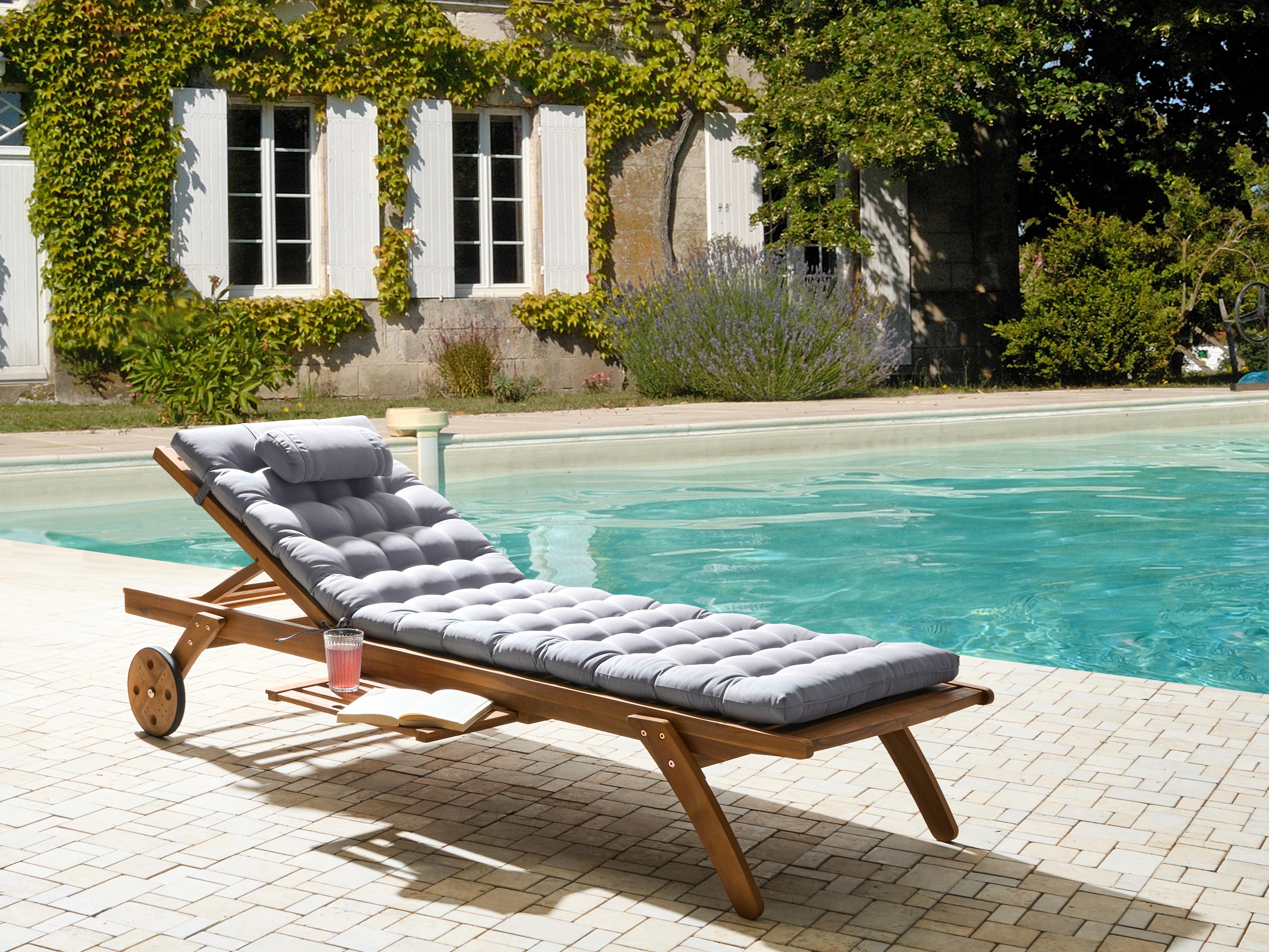 Sun Lounger Pad Cushion CESANA PREMIUM 192 x 56 cm Light Grey