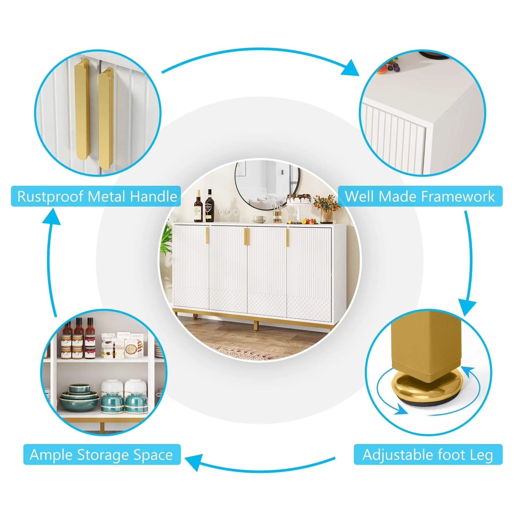 55 Inch Kitchen Sideboard Cabinet, Buffet Cabinet with Storage