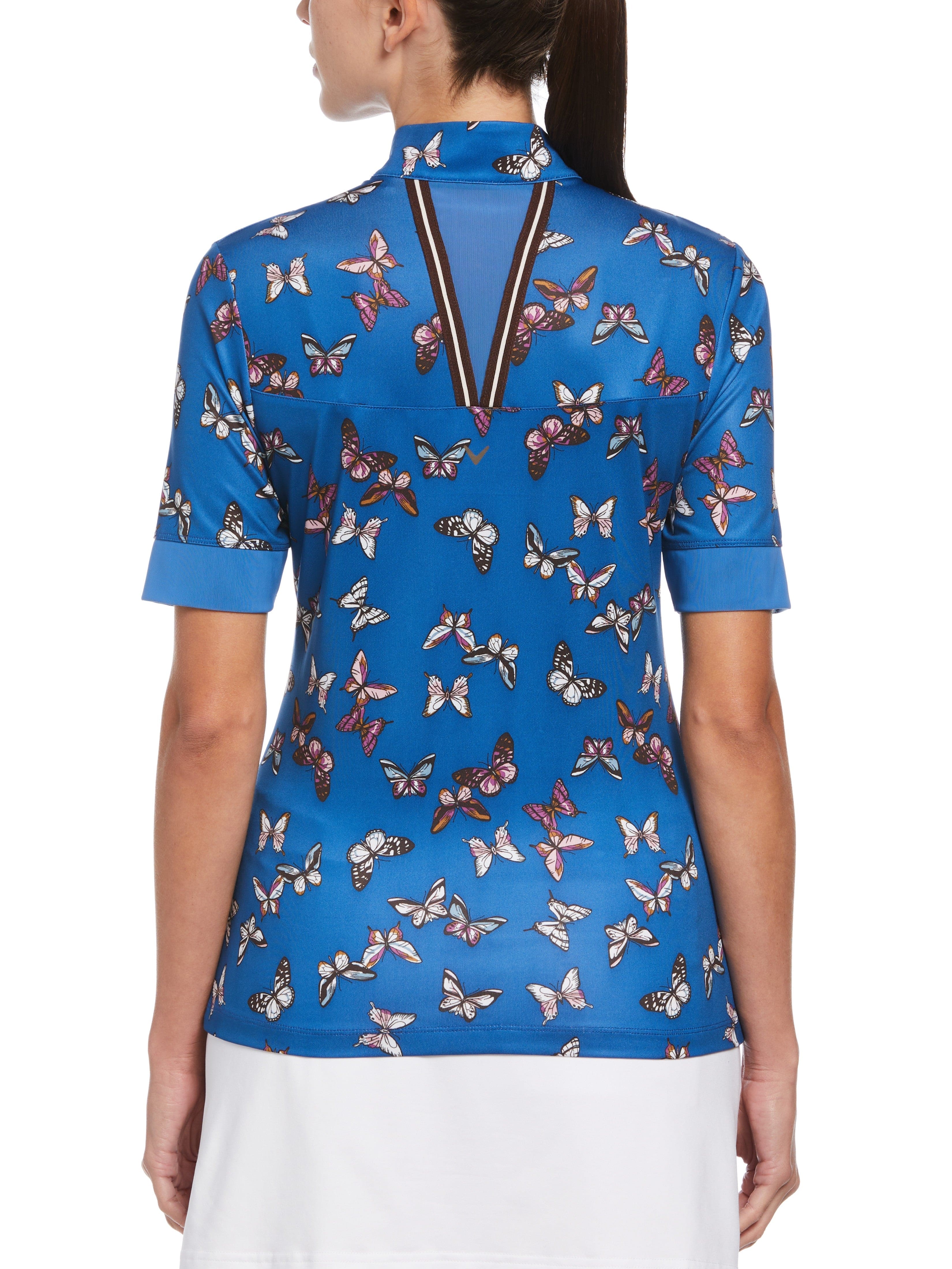 Womens 1/2 Zip Sleeve Butterfly Polo Top