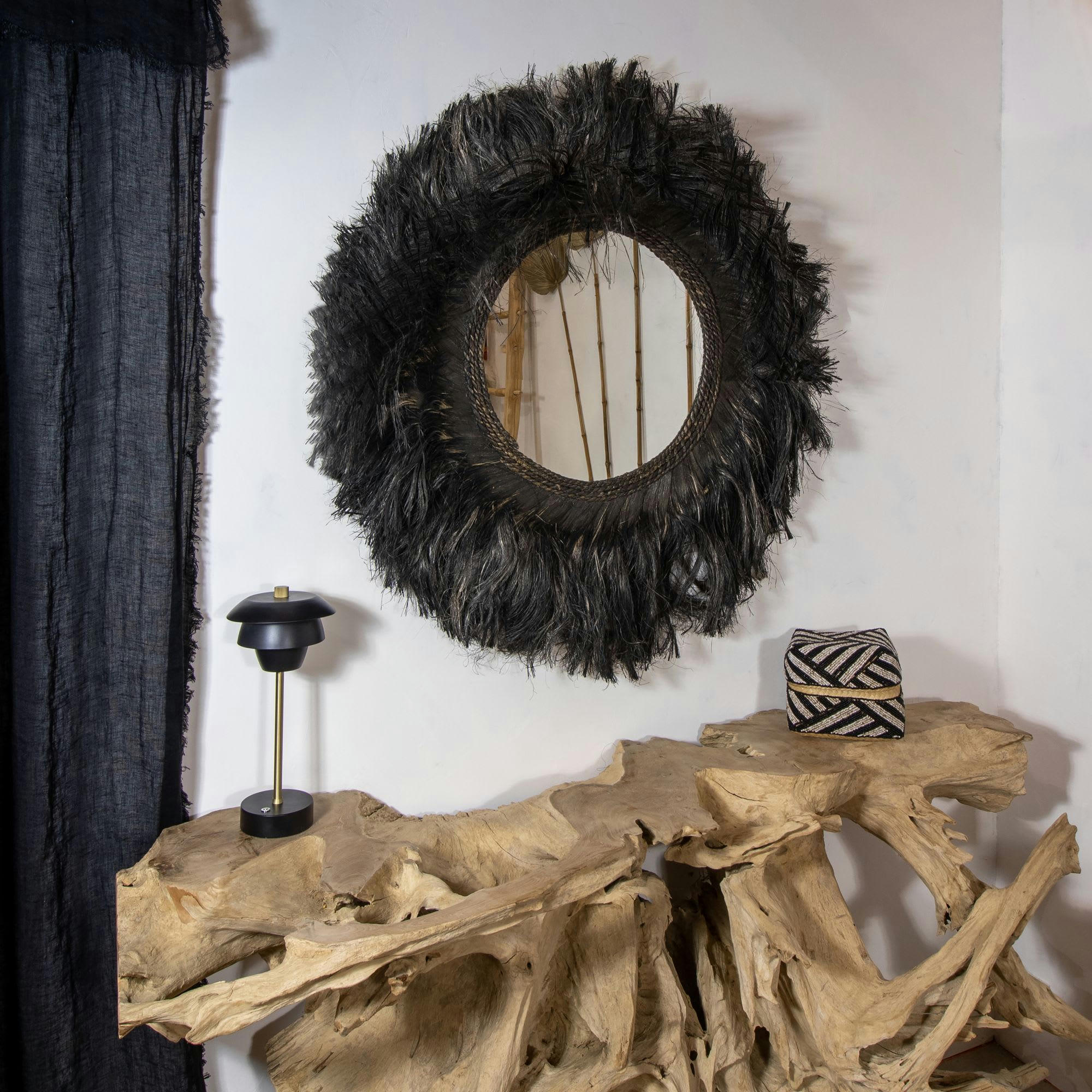 KESAWA - Miroir en feuilles d'abaca Ø90cm