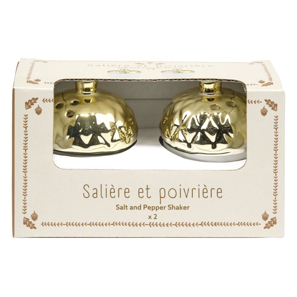 Salière et poivrière forme gland automne dolomite doré et blanc Ø5xH7,5cm
