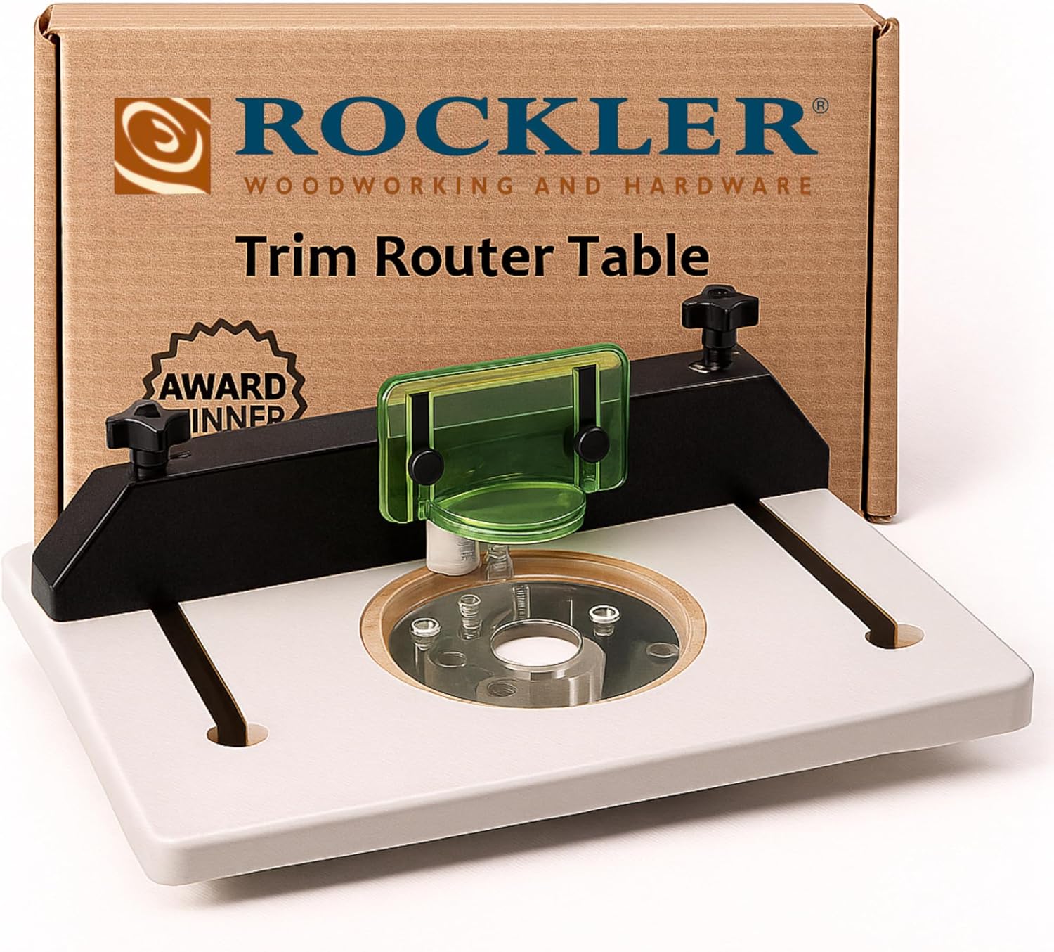 Rockler Trim Router Table – Adjustable Table Router w/Pre-Drilled Holes on Back - Router Table w/High-Visibility Bit Guard, 1/4 Thick Acrylic Base – Router Tools for Woodworking