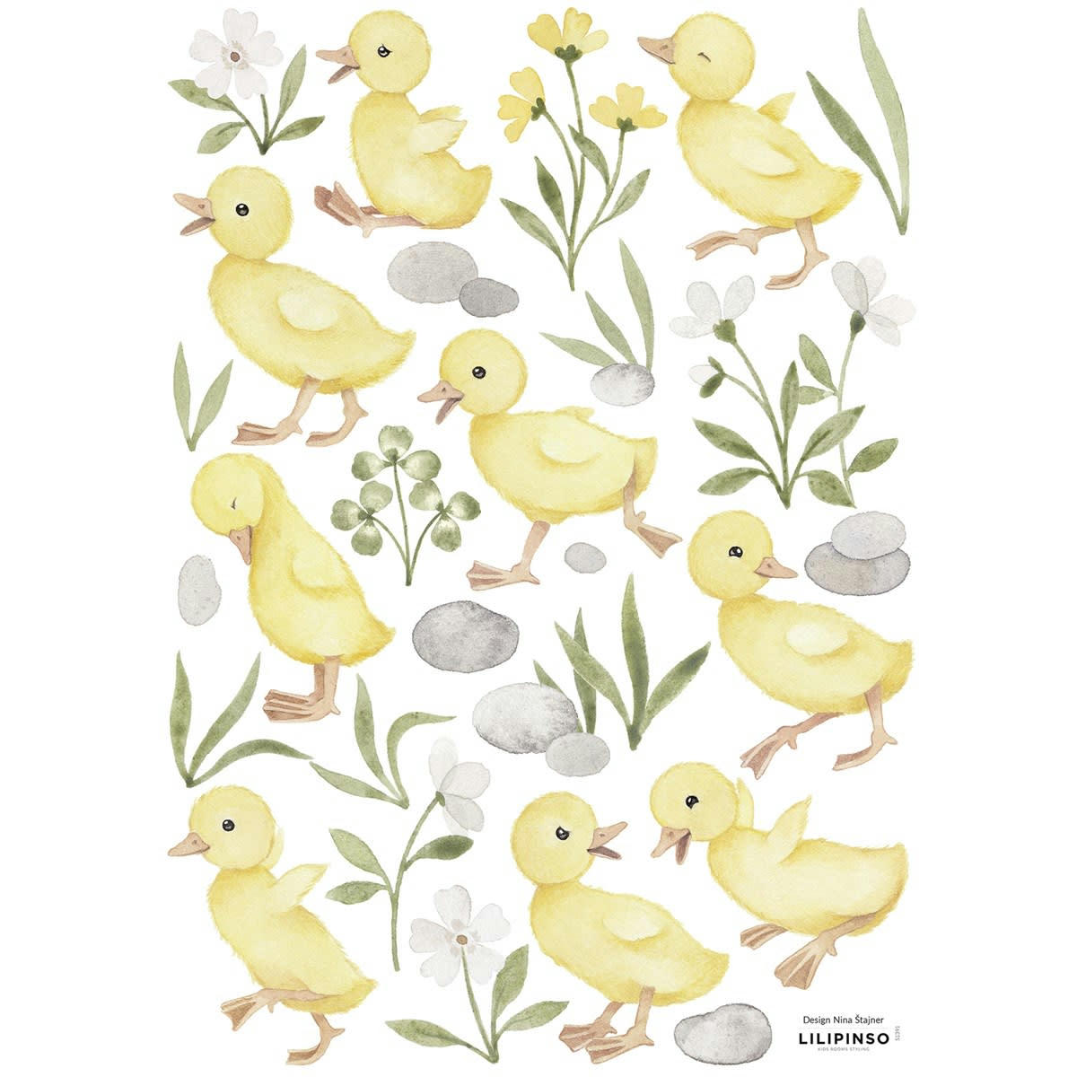 LITTLE DUCK - Stickers 9 petits cannetons en Vinyle mat Jaune 29,7x 42 cm