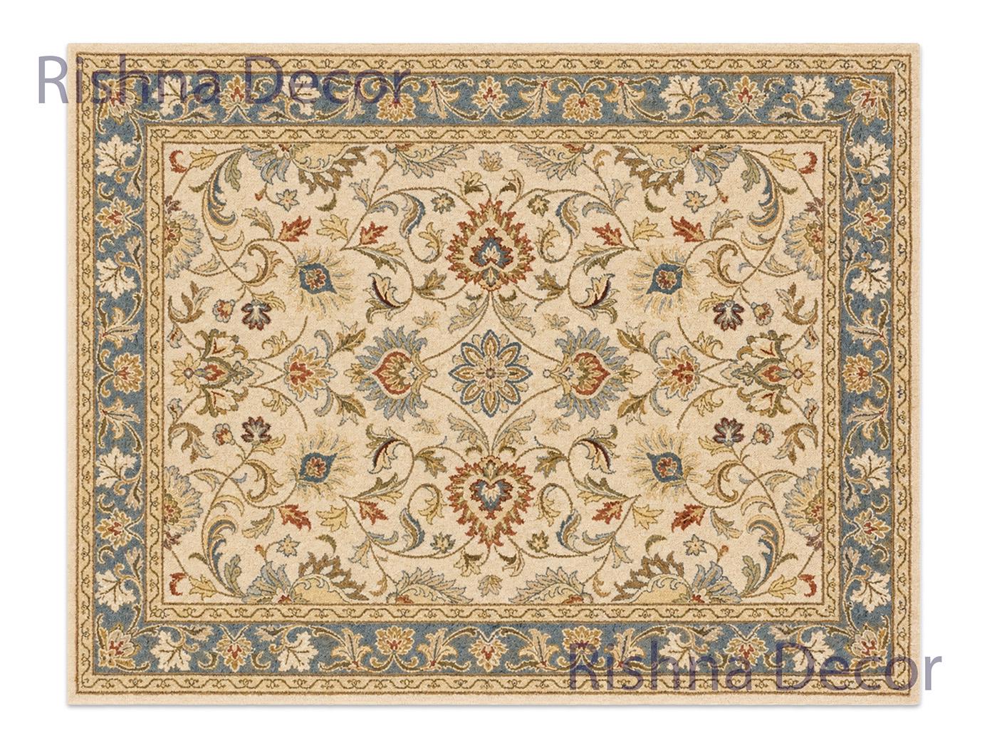 Handmade Wool Floral Area Rug, Traditional Botanical Oriental Style Carpet, India