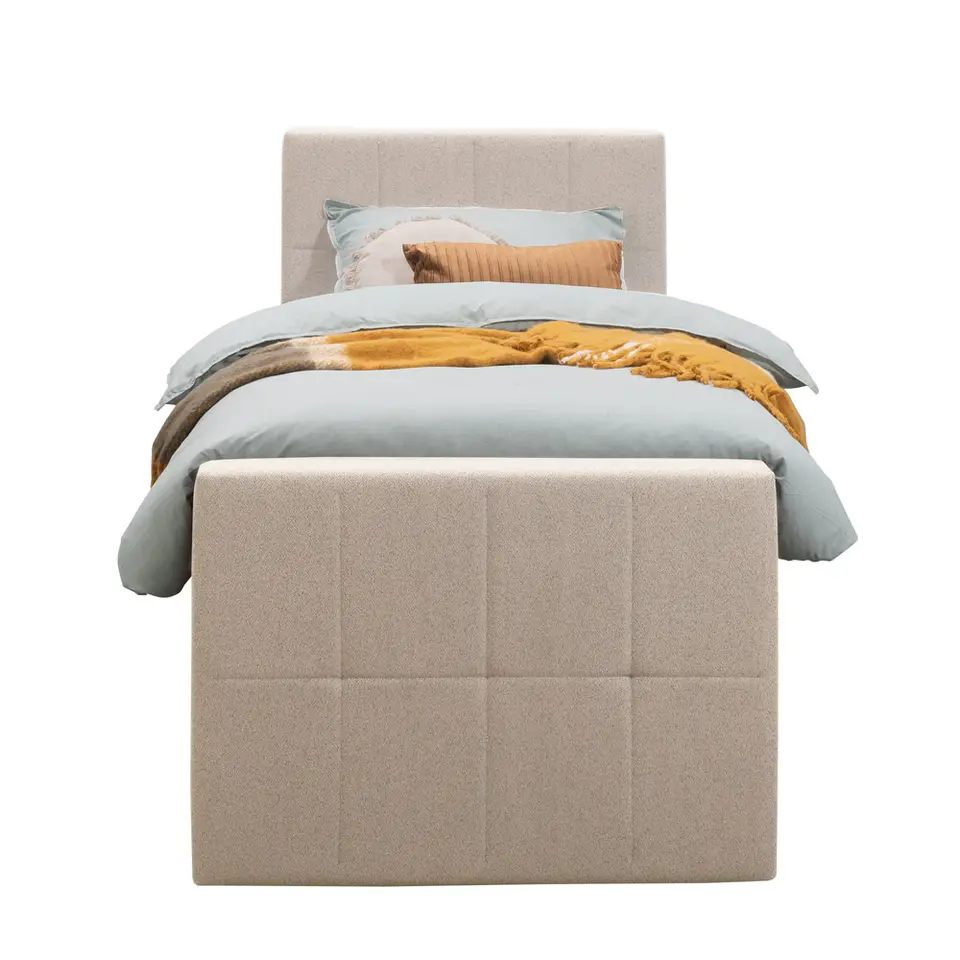 Boxspring met opbergruimte en voetbord Liv geblokt - beige - 90x200cm