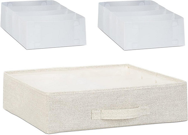 Commode meuble de rangement etagère avec tissu beige Helloshop26