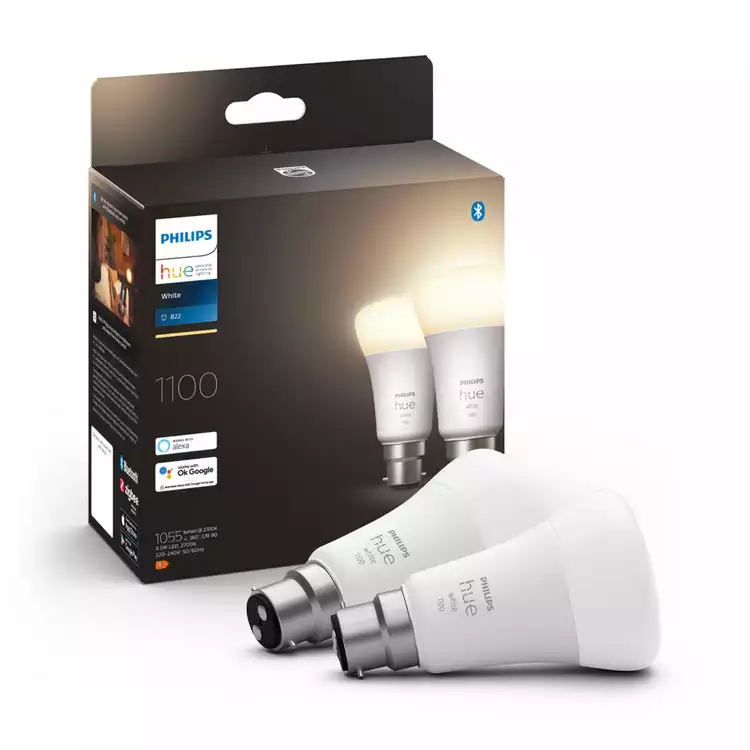 Philips Hue B22 9.5W White Smart Bulb - 2 Pack