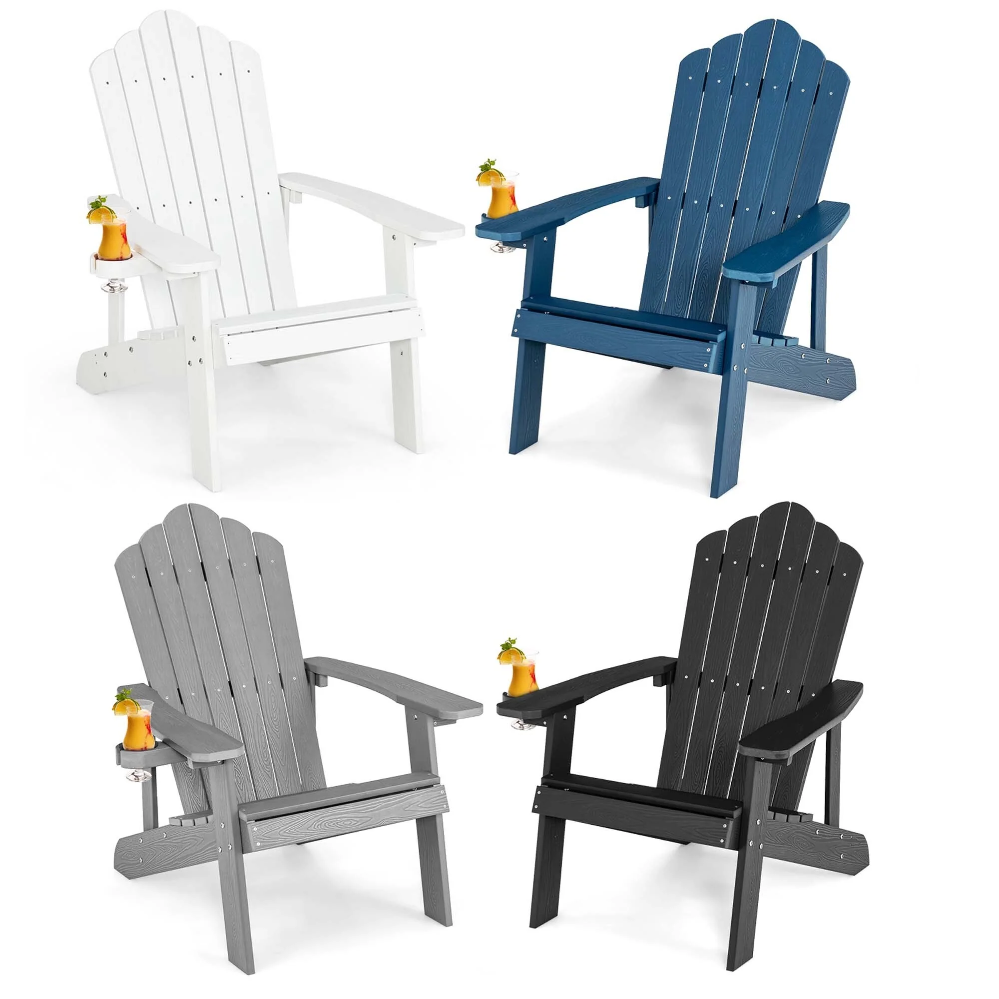 4 PCS Multicolor Adirondack Chair Patio Lounge Chairs w/ Cup Holder