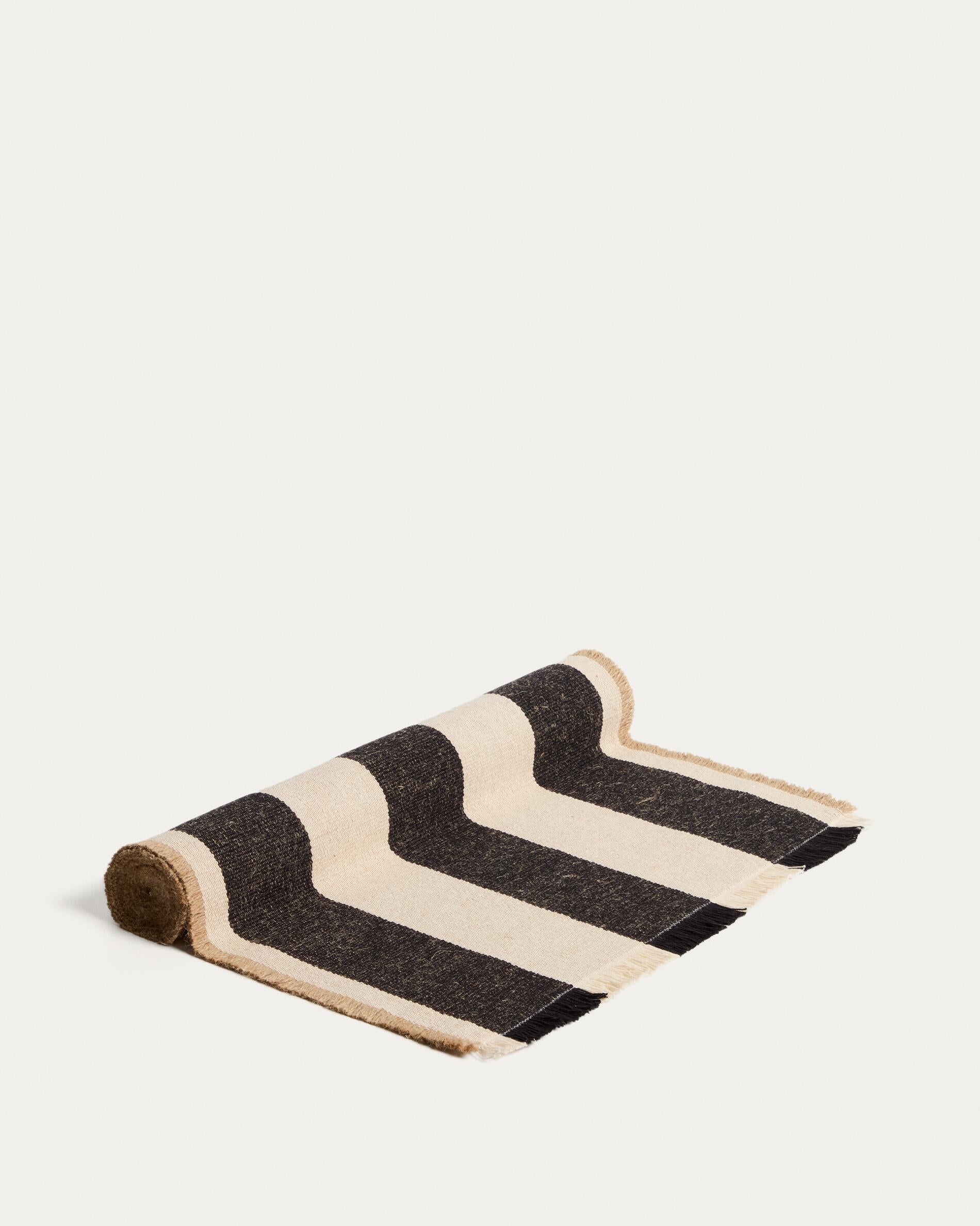 Daltan black striped cotton and jute table runner 50 x 150cm