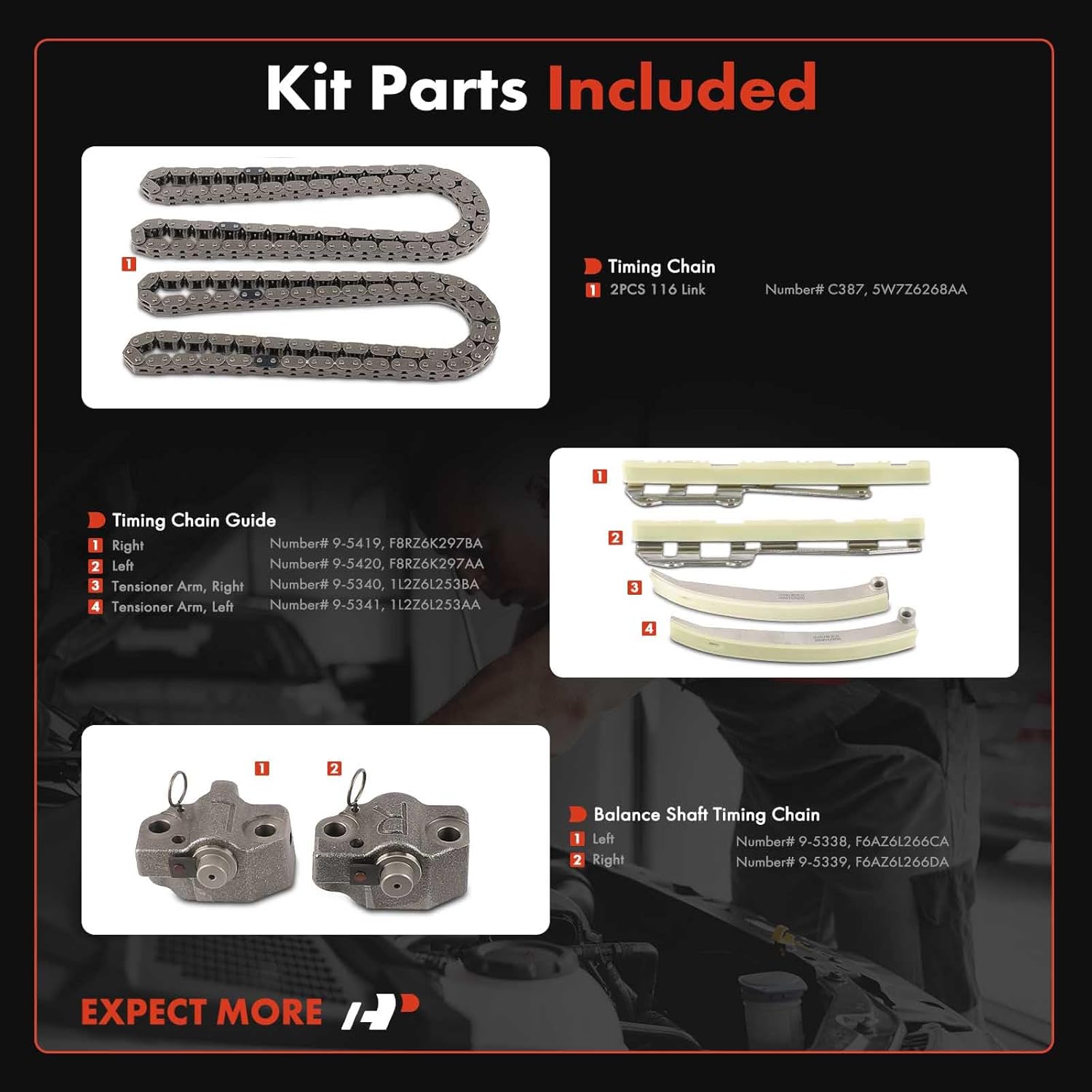 A-Premium 8-PC Engine Timing Chain Kit Compatible with Ford F-150, F-250, Mustang, E-150 Econoline, E-150 Econoline Club Wagon, Crown Victoria, Expedition & Lincoln Town Car & Mercury Cougar