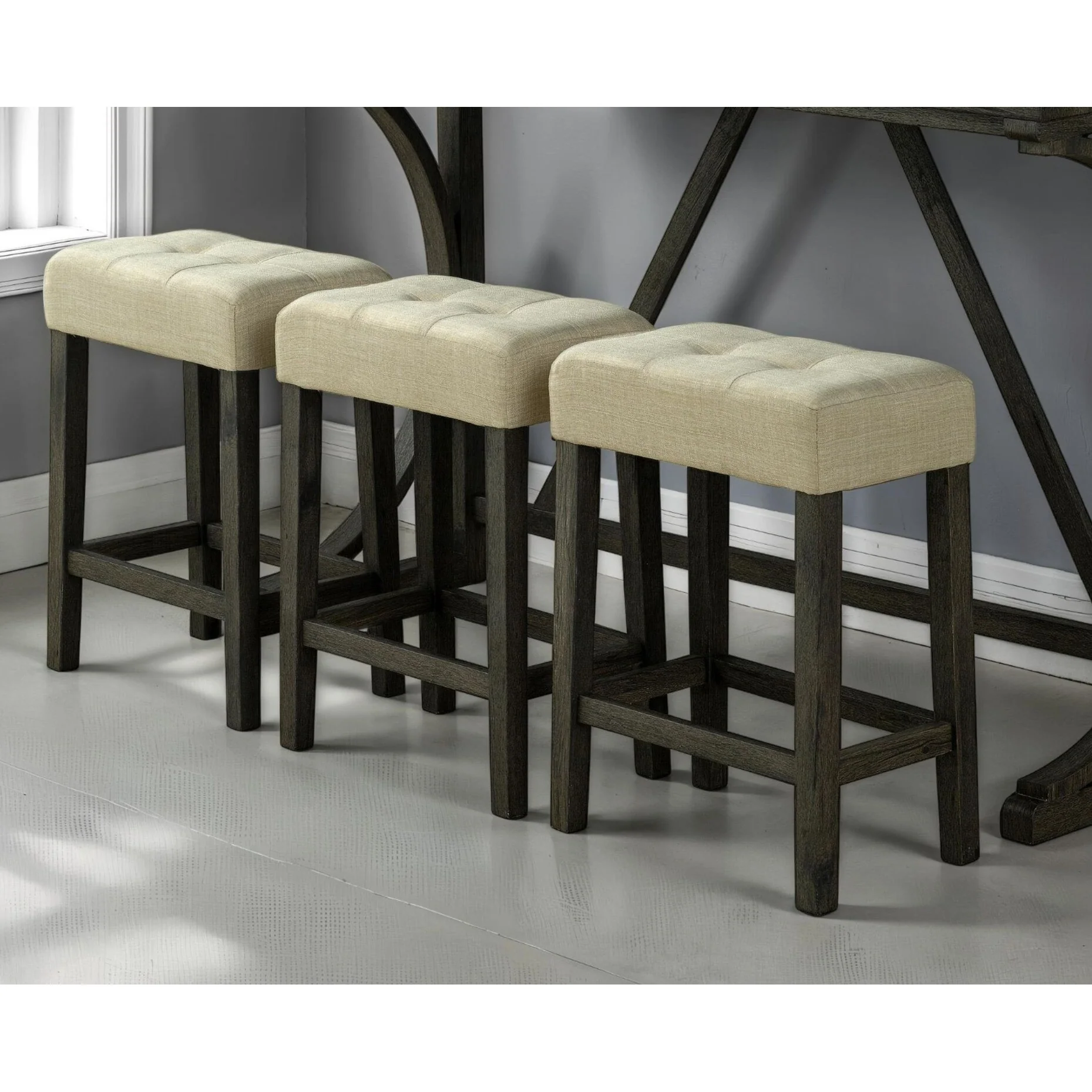 Modern Dining Table W USB 3x Stools Biscuit-Tufted Seat Cushion 3pc Dining Table Set