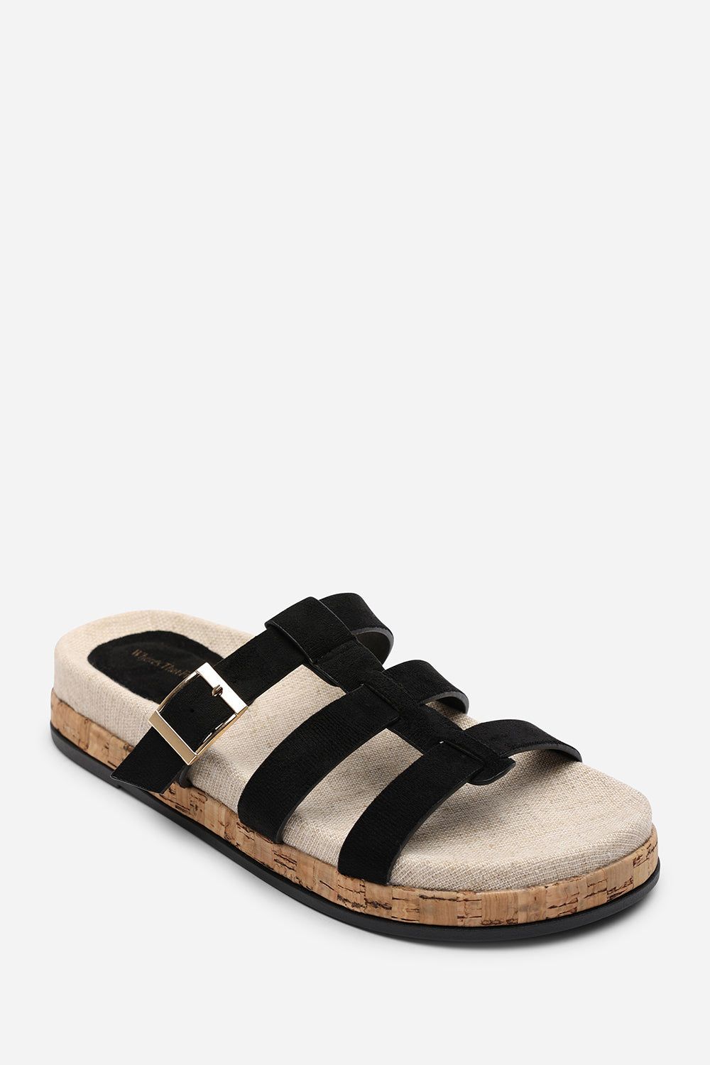 Where's That From Bovana' Multi Strap Slider Sandals with Buckle Detail
