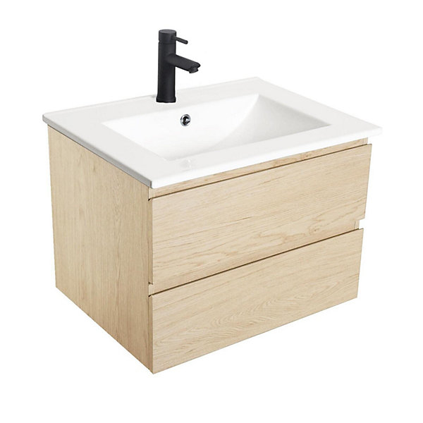 Ensemble simple vasque SORRENTO 60cm avec plan céramique et robinet noir