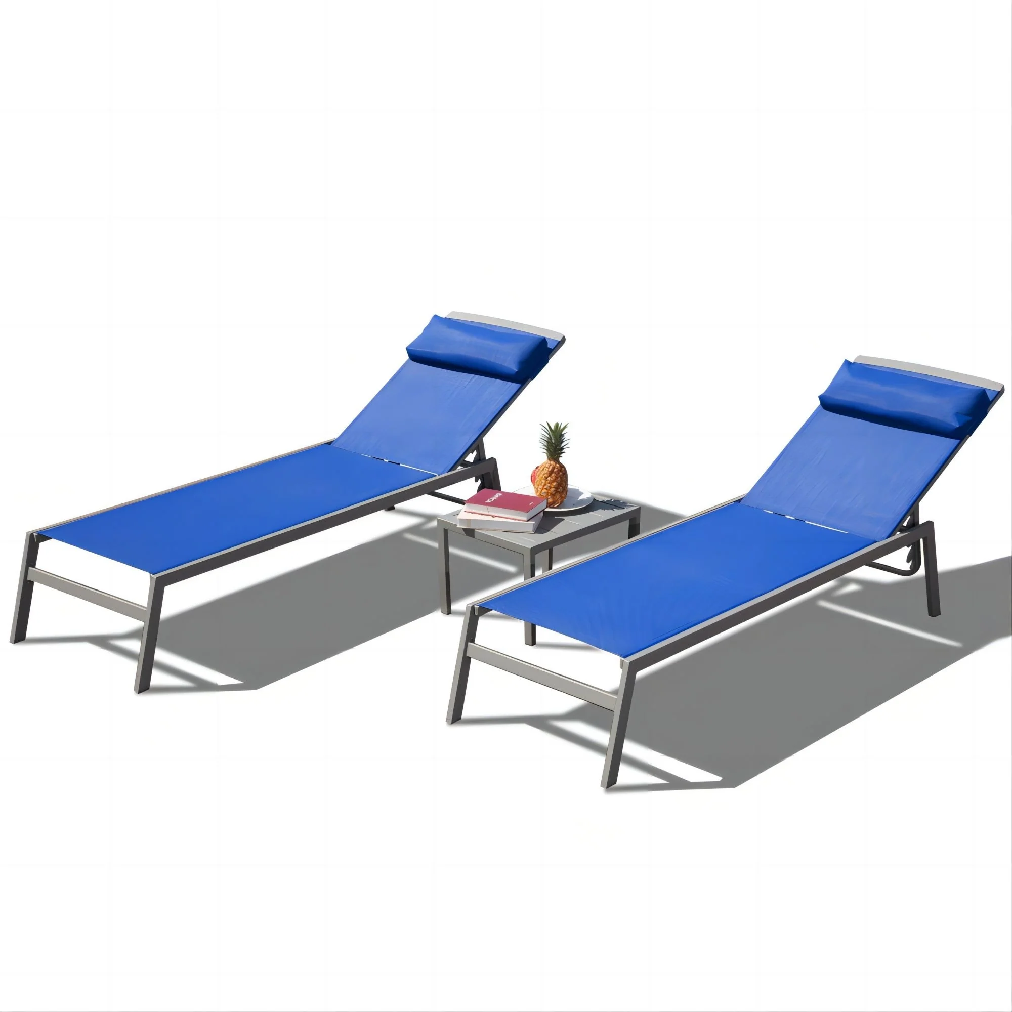 Outdoor Chaise Lounge Set with 2 Adjustable Recliners and Side Table for Patio Poolside or Garden