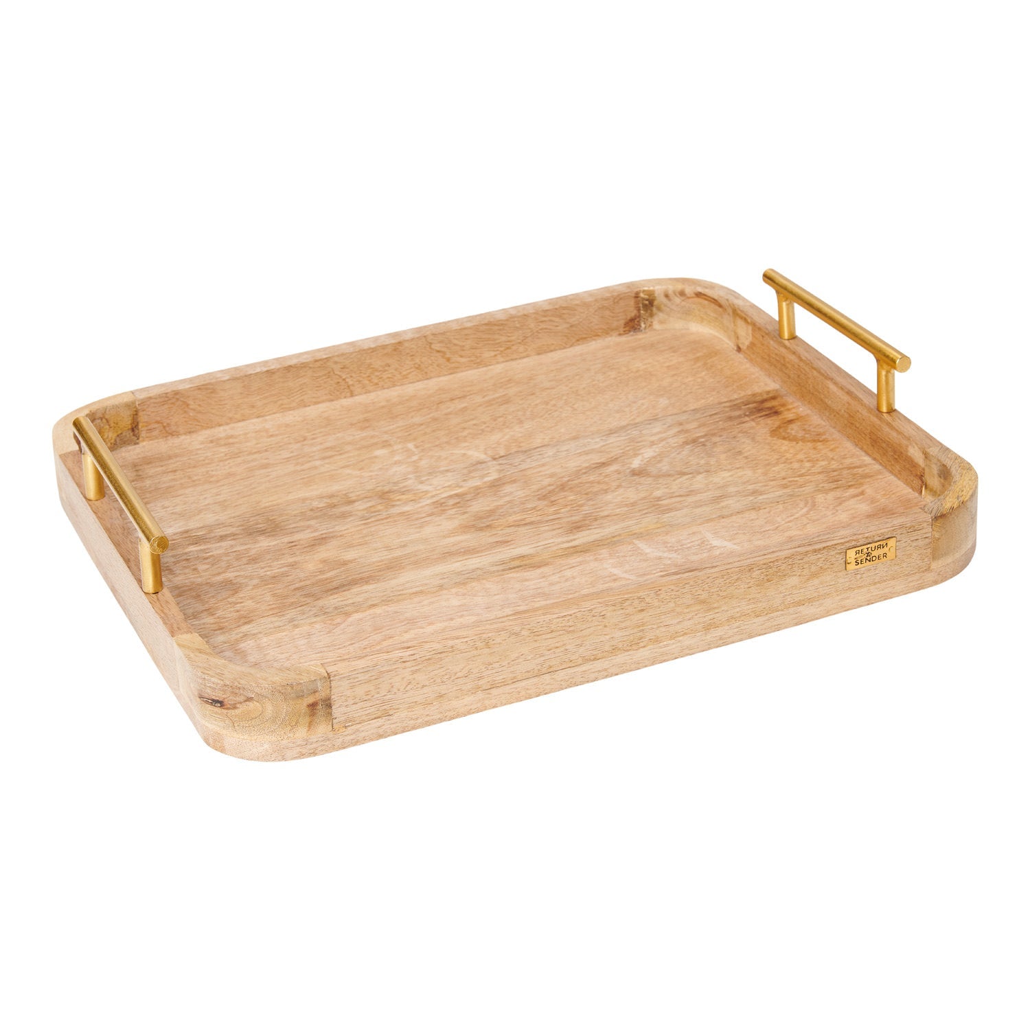 Return to Sender Dienblad 28 x 35 cm mangohout met messing handvatten