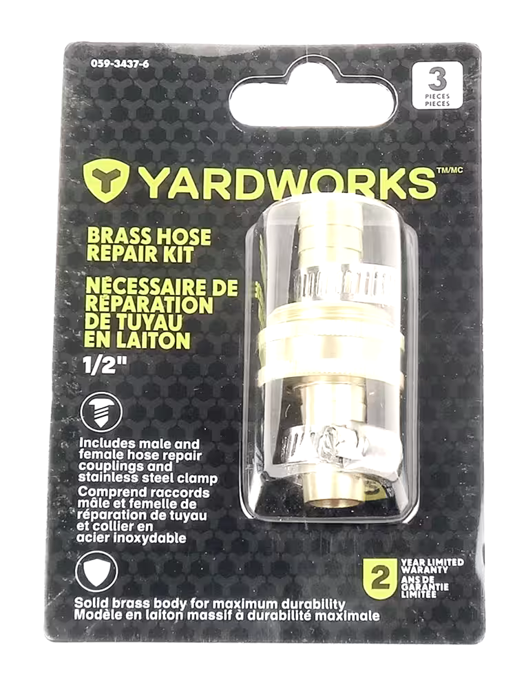 YardworksBrass Garden Hose Repair Kit with Repair Coupling & Clamp, 1/2-in