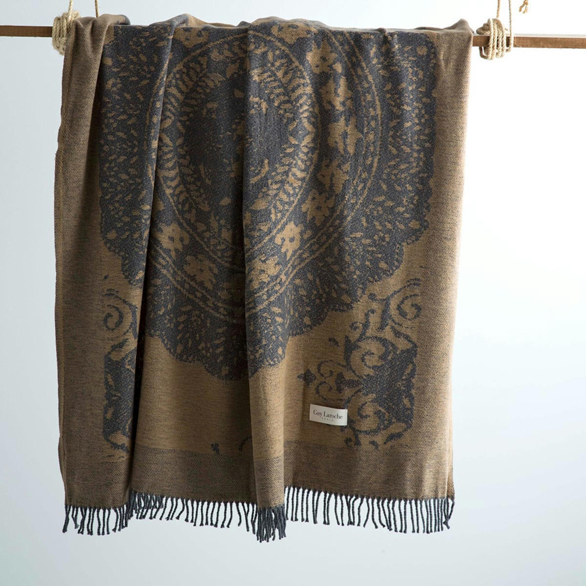 ROSIERS - Plaid en coton ocre 130x170