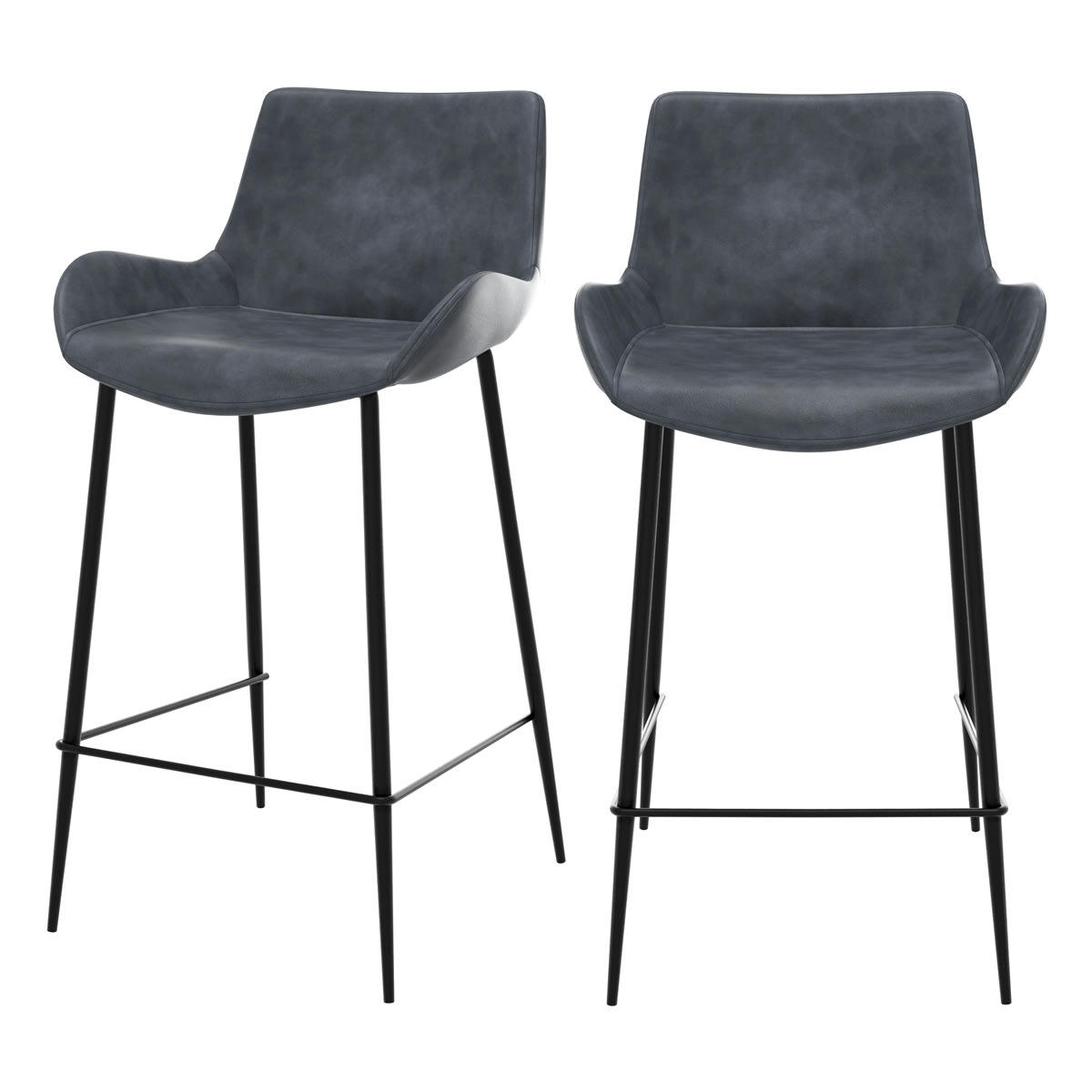 PIRATA - Chaise de bar mi-hauteur cuir synthétique gris foncé 65cm (x2)