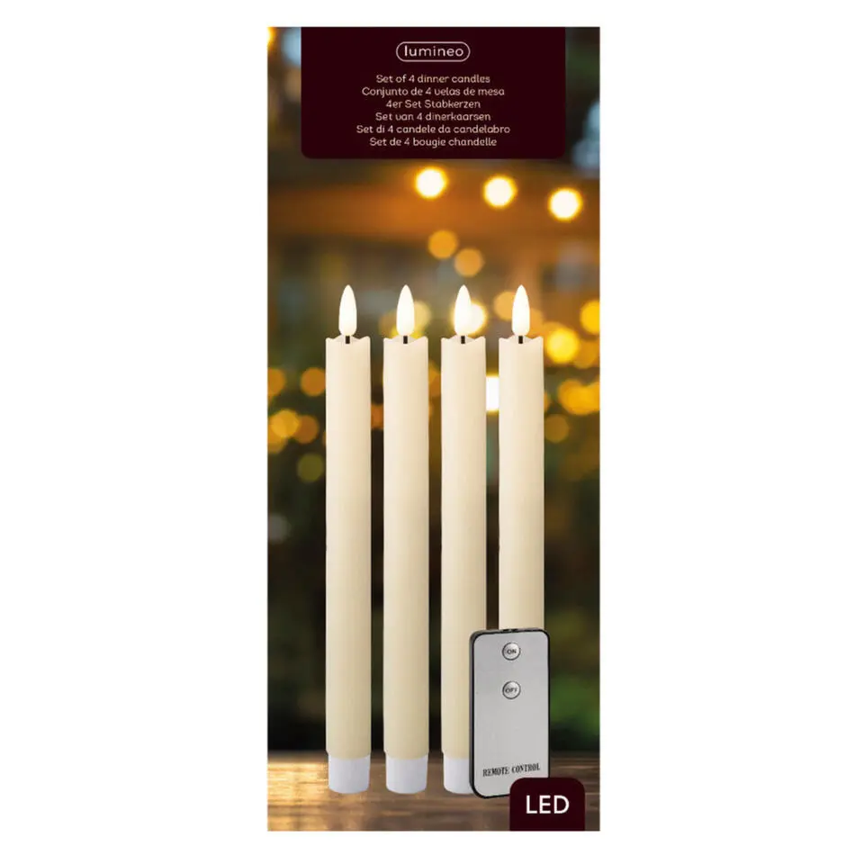 Lumineo Dinerskaarsen - LED - 4 ST - creme wit - 24 cm