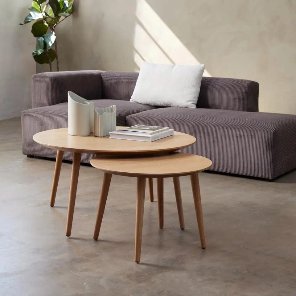 Salontafel Adda Rond Naturel Eiken Set van 2Giga Living