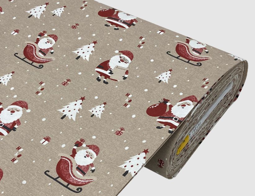 Dekostoff Weihnachtsmann Natur, Rot, Weiß